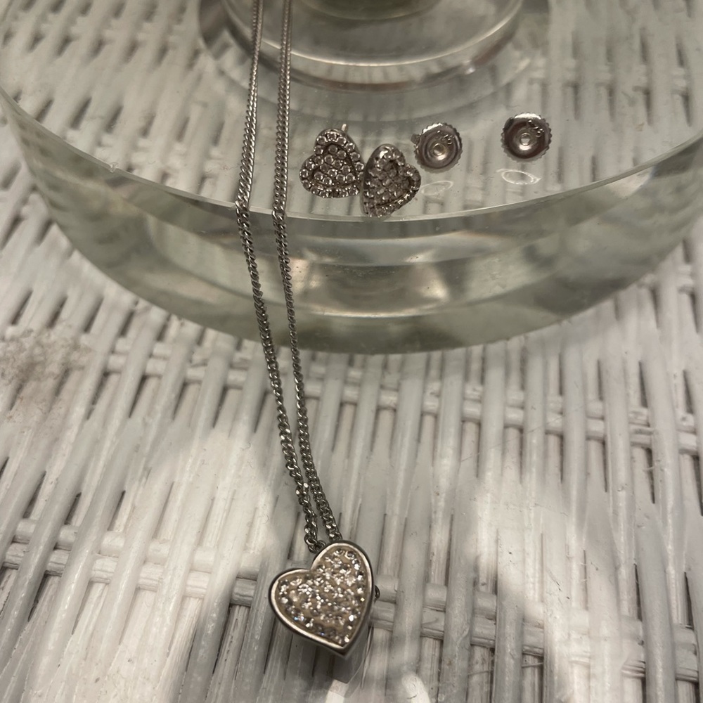 Matching diamond necklace/screw on backing earrin